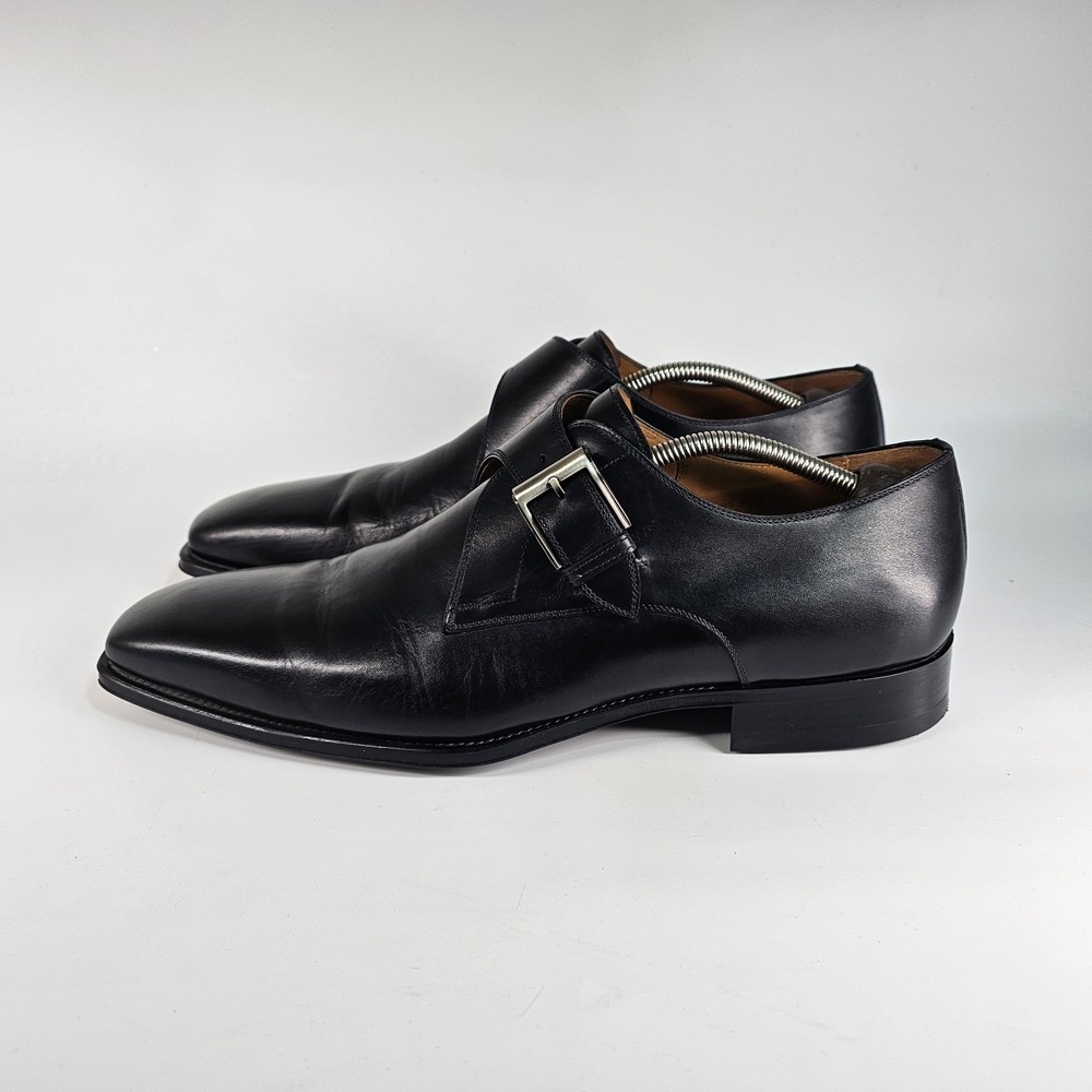 Magnanni Black Leather Single Monk Strap Loafers